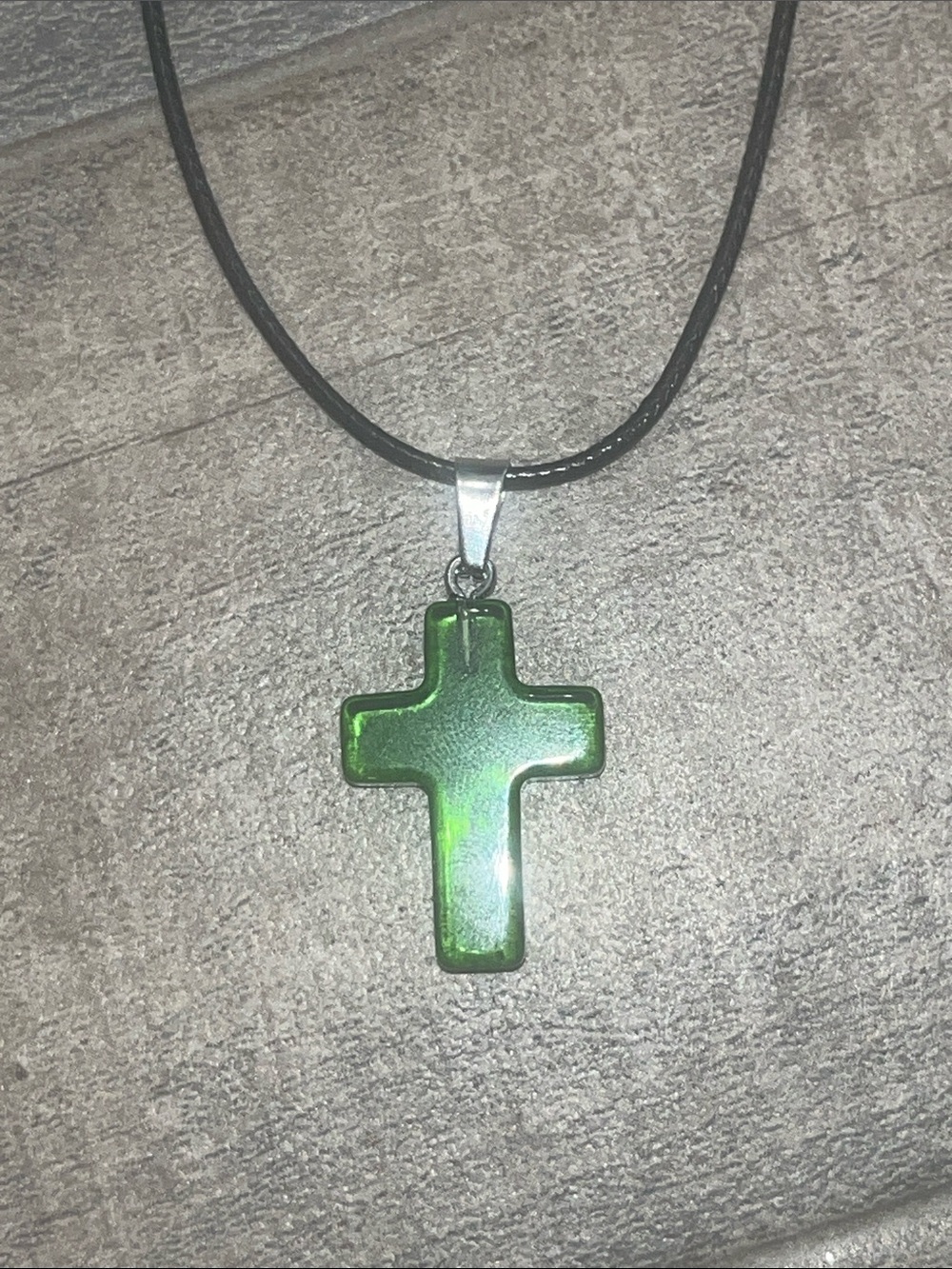 Green Cross Pendant Necklace - Minimalist Women's Jewelry